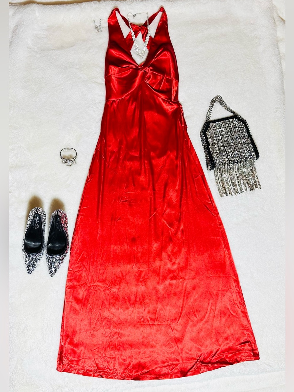 Red Satin Halter Maxi Dress - Elegant Evening Slip Gown